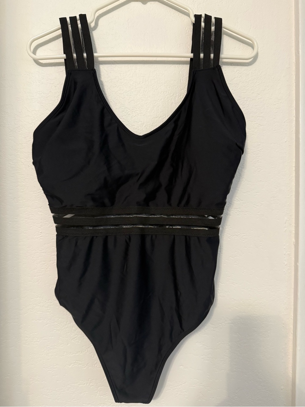 Black One-Piece Swimsuit with Sheer Waist Straps